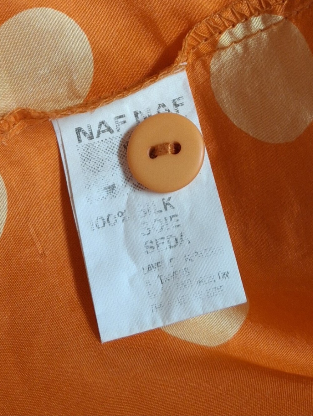 NAF NAF Paris Silk Orange with Beige Polka-Dots Button-Up Blouse Size X-Large - Picture 16 of 16
